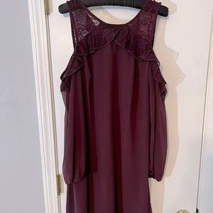 MAURICES Cold Shoulder Lace Ruffle Maroon Dress - Size Small